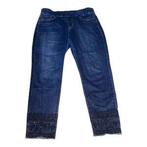Women's Blue Tribal Audrey Mid-rise Embroidered Jeans